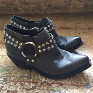 Jeffrey Campbell Grey Leather Belted Ankle Boot